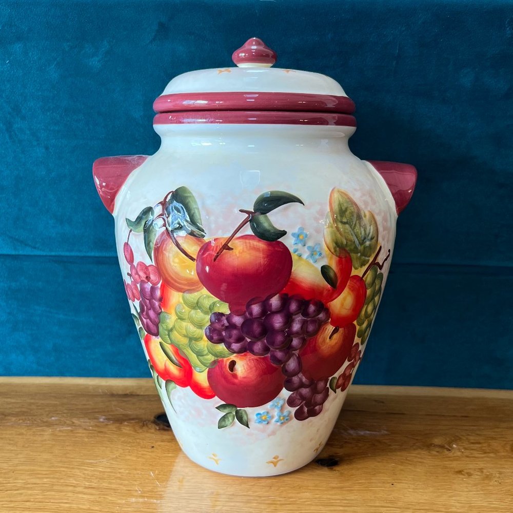 Tuscan Handmade and Hand Painted Ceramic Italian Biscotti Cookie Jar - Picture 4 of 14